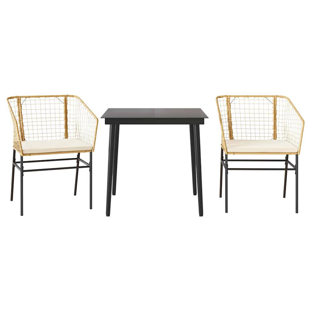 vidaXL Σετ Τραπεζαρίας Κήπου 3 τεμ. Καφέ Συνθ.Ρατάν/Γυαλί με Μαξιλάρια