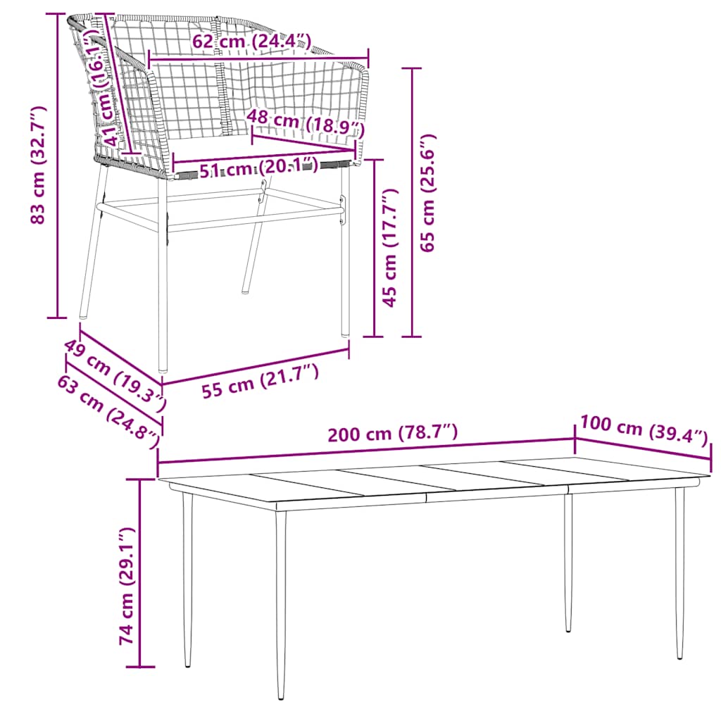 vidaXL Σετ Τραπεζαρίας Κήπου 7 τεμ. Καφέ Συνθ. Ρατάν / Γυαλί Μαξιλάρια