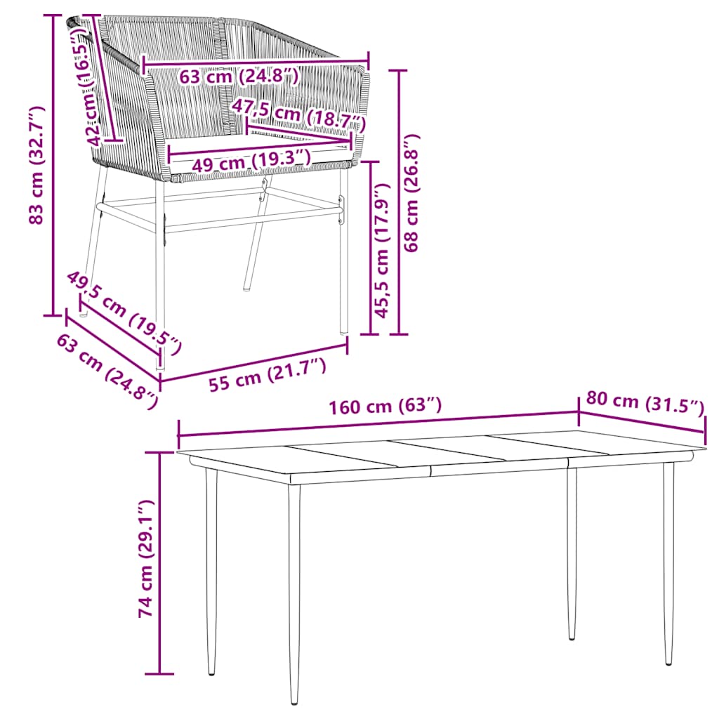 vidaXL Σετ Τραπεζαρίας Κήπου 5 Τεμ. Καφέ Συνθ.Ρατάν/Γυαλί με Μαξιλάρια