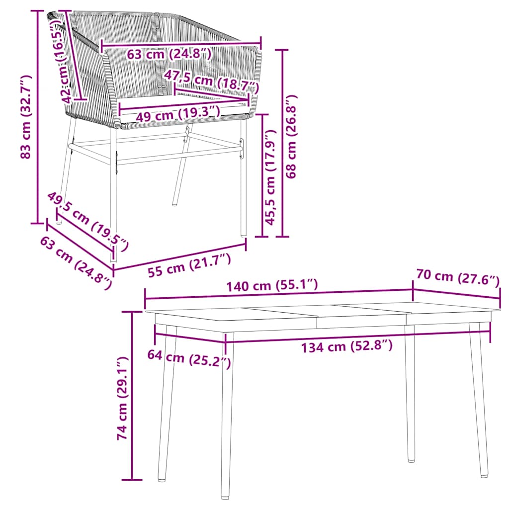 vidaXL Σετ Τραπεζαρίας Κήπου 5 τεμ. Γκρι Συνθ.Ρατάν/Γυαλί με Μαξιλάρια