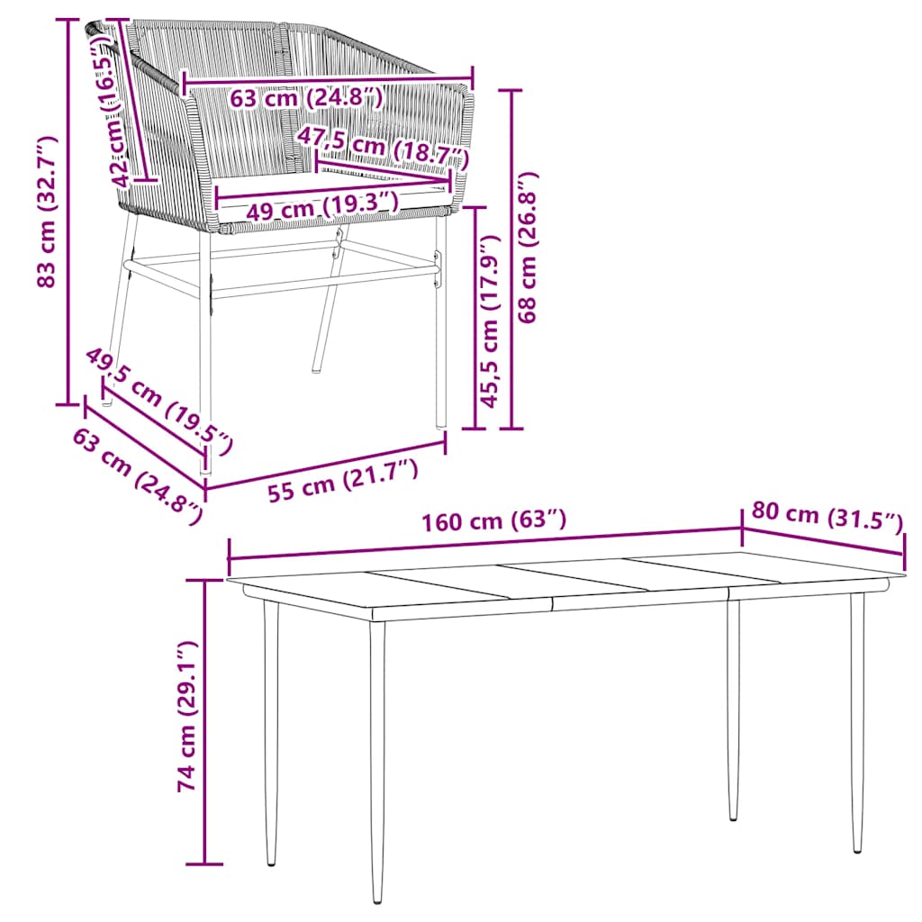 vidaXL Σετ Τραπεζαρίας Κήπου 7 τεμ. Γκρι Συνθ.Ρατάν/Γυαλί με Μαξιλάρια