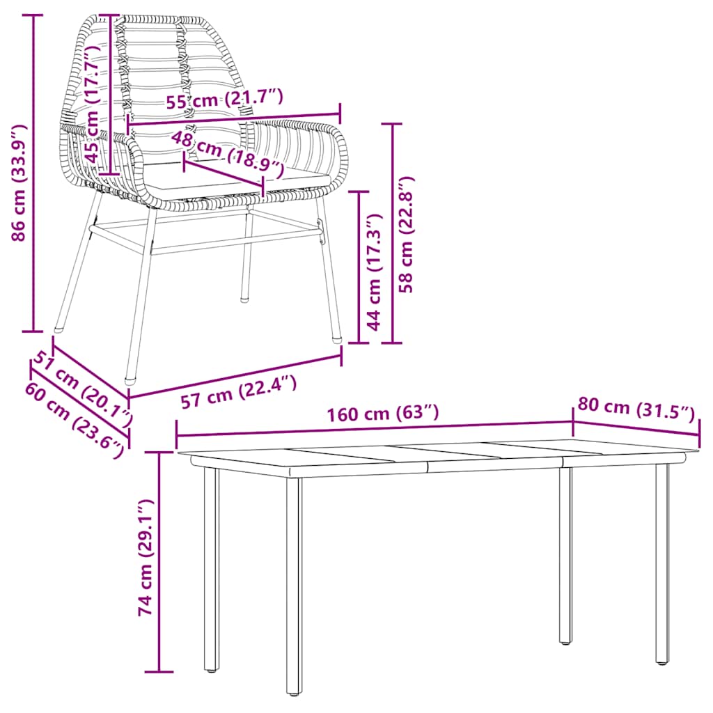 vidaXL Σετ Τραπεζαρίας Κήπου 7Τεμ. Μαύρο Συνθ.Ρατάν/Γυαλί με Μαξιλάρια