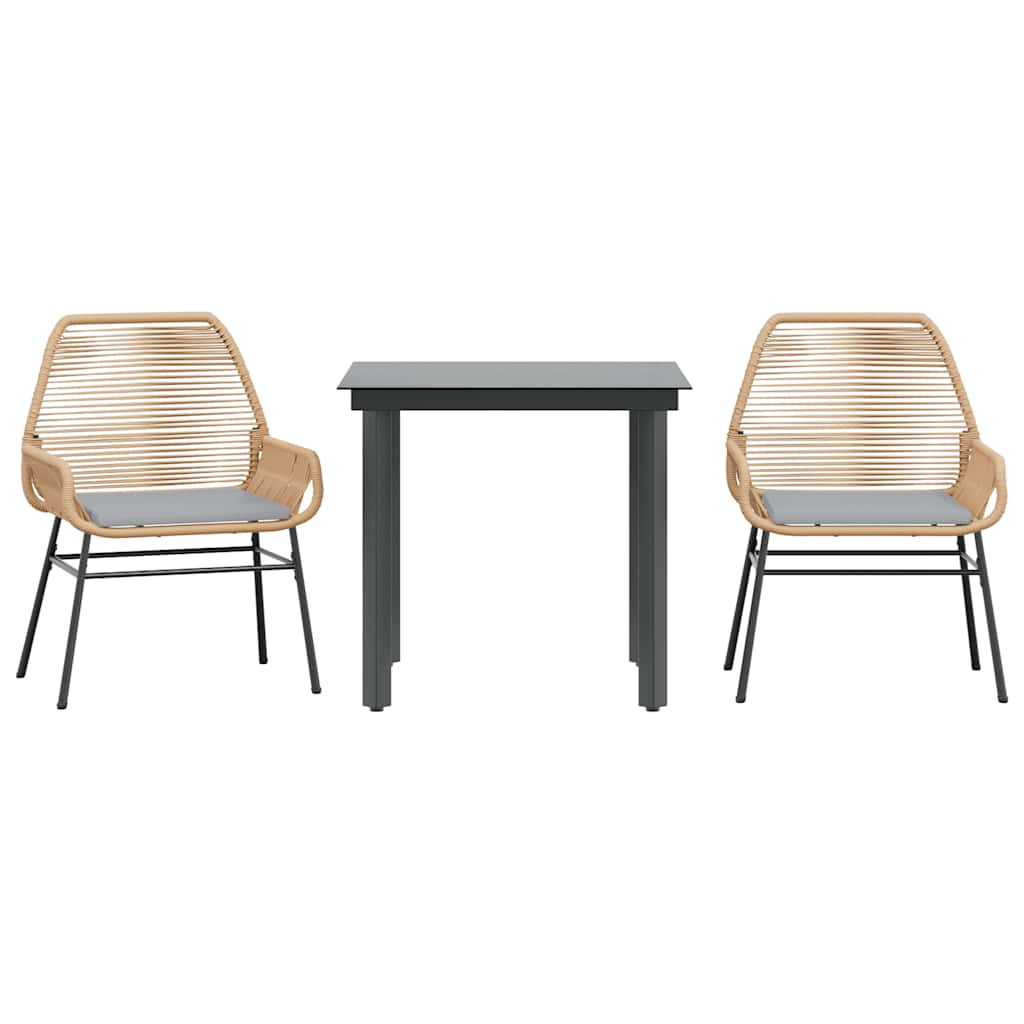 vidaXL Σετ Τραπεζαρίας Κήπου 3 τεμ. Καφέ Συνθ.Ρατάν/Γυαλί με Μαξιλάρια