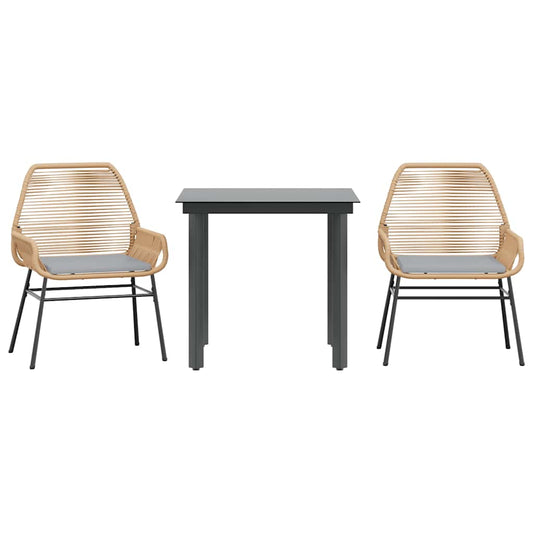 vidaXL Σετ Τραπεζαρίας Κήπου 3 τεμ. Καφέ Συνθ.Ρατάν/Γυαλί με Μαξιλάρια