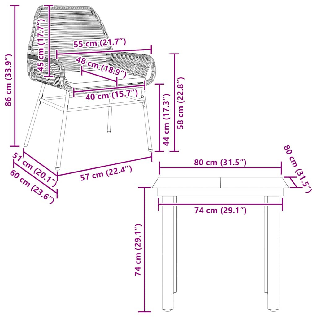 vidaXL Σετ Τραπεζαρίας Κήπου 3 τεμ. Καφέ Συνθ.Ρατάν/Γυαλί με Μαξιλάρια
