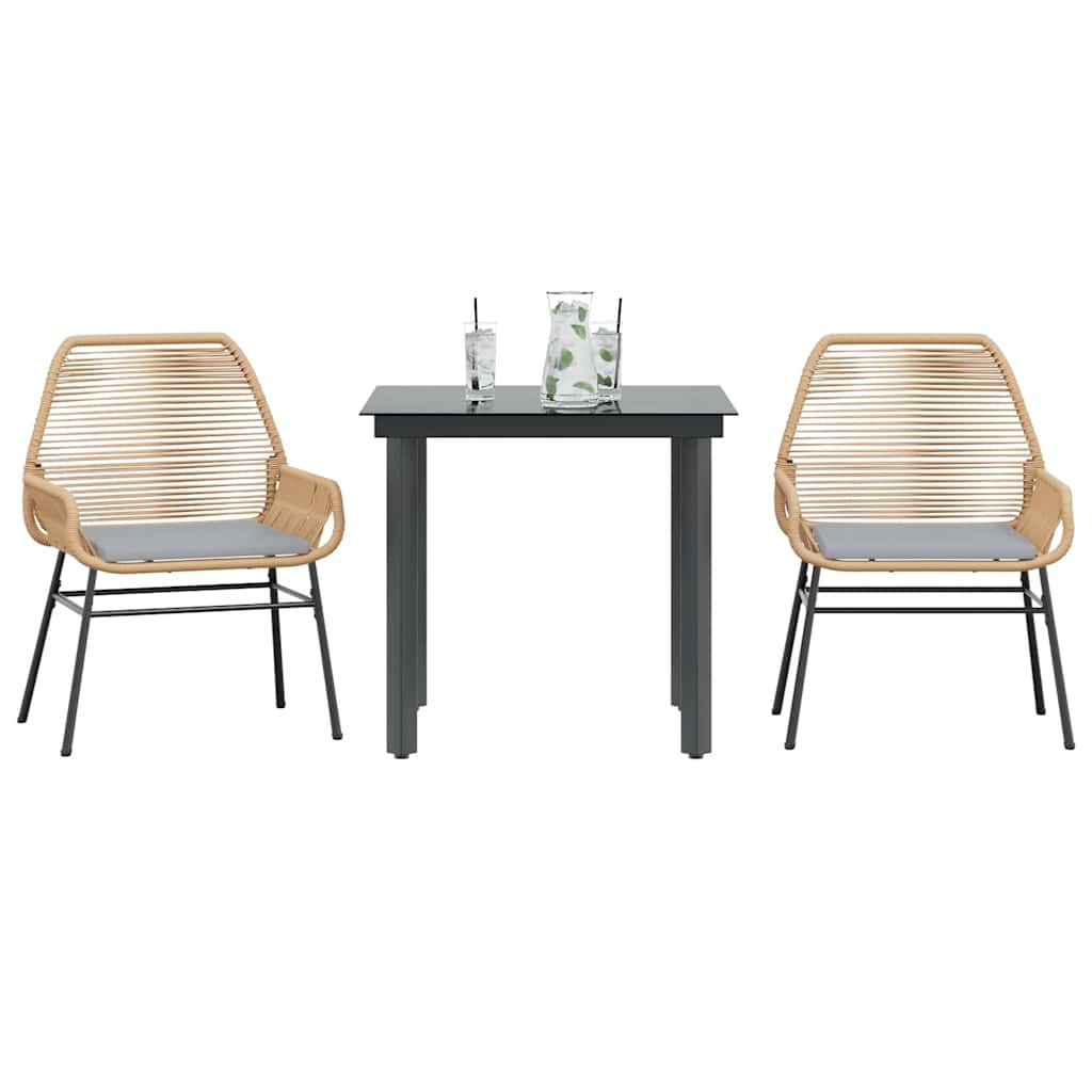 vidaXL Σετ Τραπεζαρίας Κήπου 3 τεμ. Καφέ Συνθ.Ρατάν/Γυαλί με Μαξιλάρια