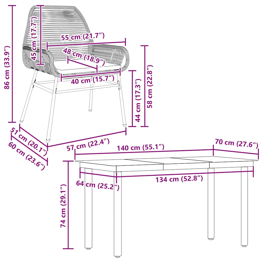 vidaXL Σετ Τραπεζαρίας Κήπου 5 Τεμ. Καφέ Συνθ.Ρατάν/Γυαλί με Μαξιλάρια