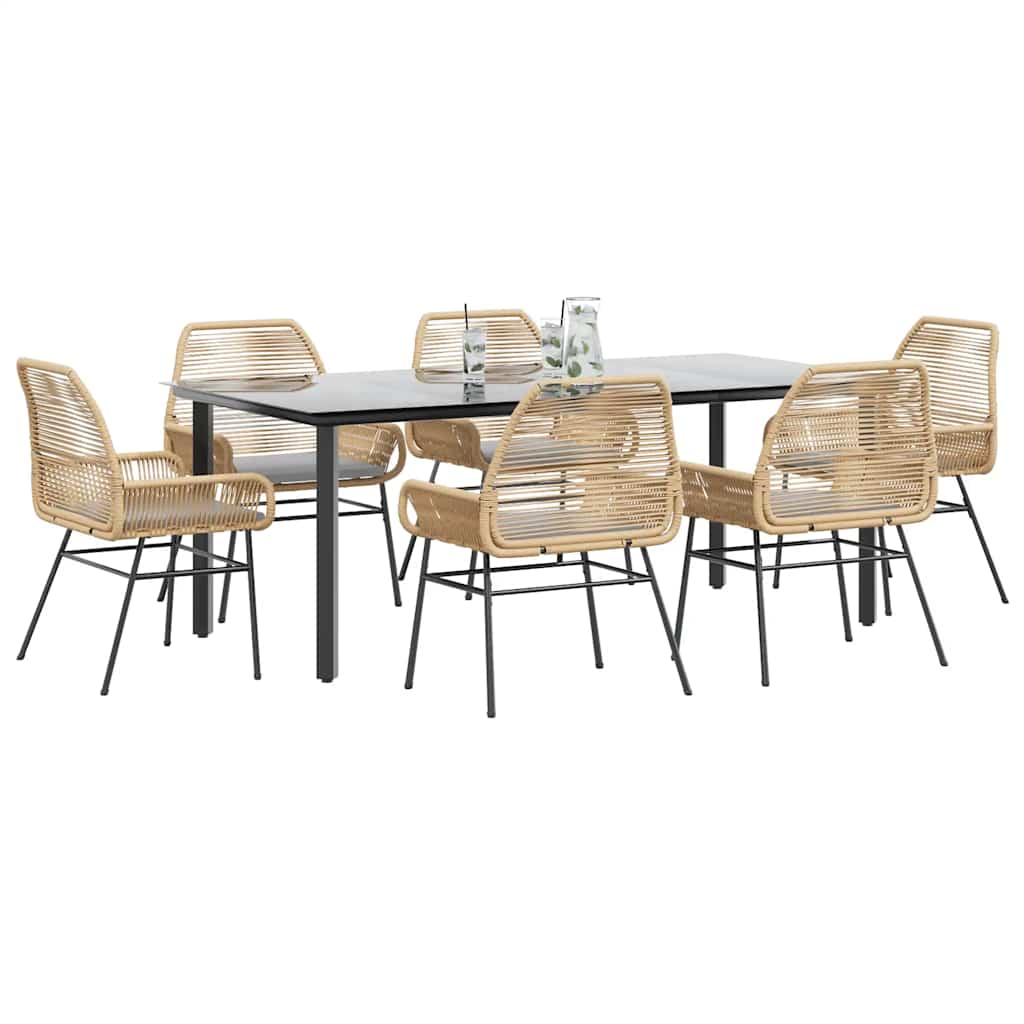 vidaXL Σετ Τραπεζαρίας Κήπου 7 τεμ. Καφέ Συνθ. Ρατάν / Γυαλί Μαξιλάρια