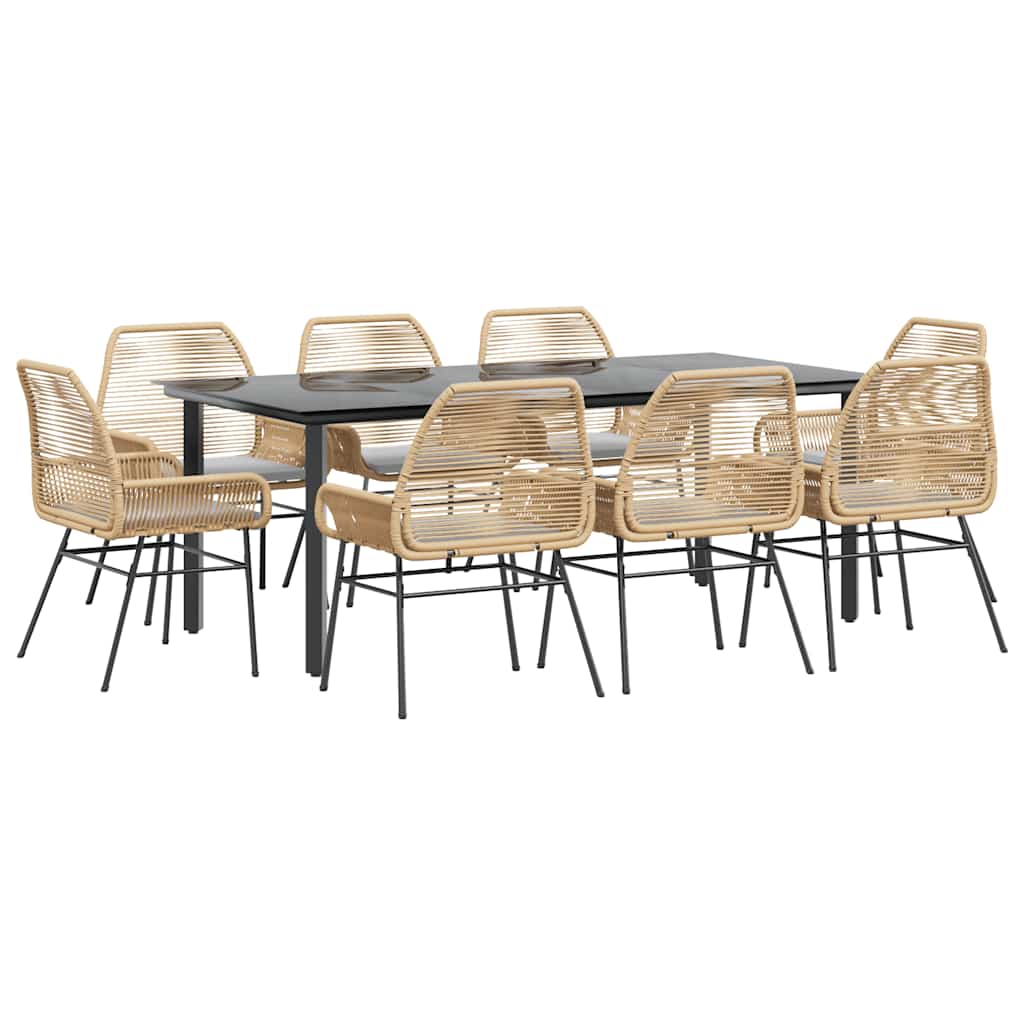 vidaXL Σετ Τραπεζαρίας Κήπου 9 τεμ. Καφέ Συνθ.Ρατάν/Γυαλί με Μαξιλάρια