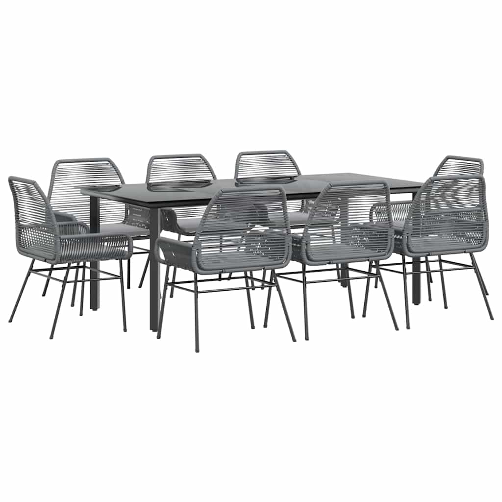 vidaXL Σετ Τραπεζαρίας Κήπου 9 τεμ. Γκρι Συνθ.Ρατάν/Γυαλί με Μαξιλάρια