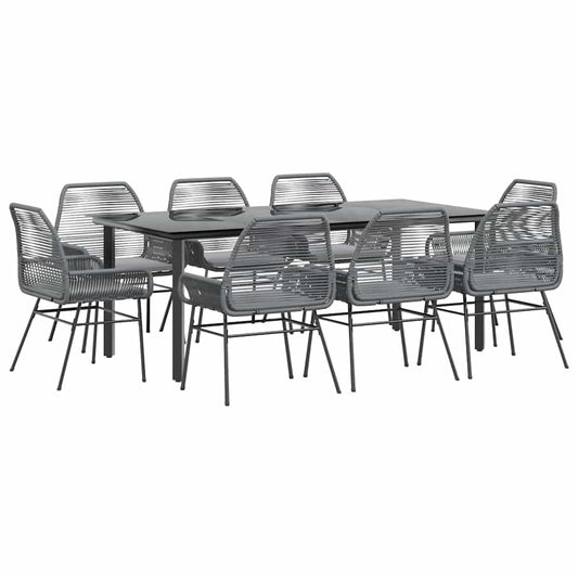 vidaXL Σετ Τραπεζαρίας Κήπου 9 τεμ. Γκρι Συνθ.Ρατάν/Γυαλί με Μαξιλάρια