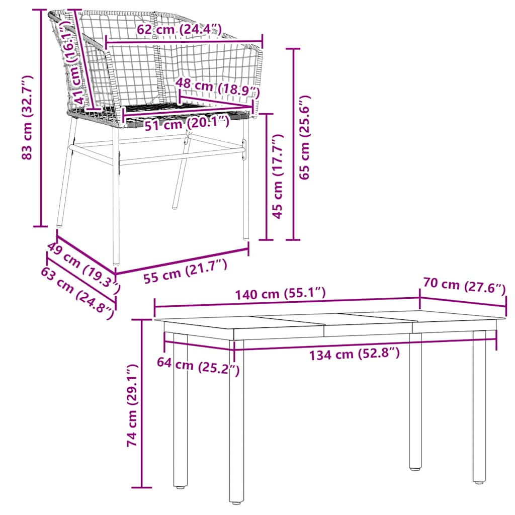vidaXL Σετ Τραπεζαρίας Κήπου 5 Τεμαχίων Μαύρο Συνθετικό Ρατάν/Γυαλί