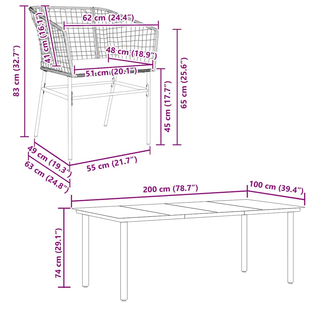 vidaXL Σετ Τραπεζαρίας Κήπου 9 τεμ Μαύρο Συνθ.Ρατάν/Γυαλί με Μαξιλάρια