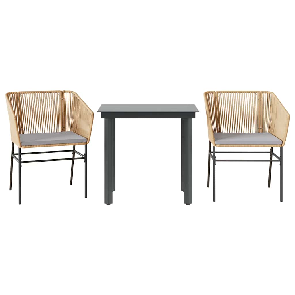 vidaXL Σετ Τραπεζαρίας Κήπου 3 τεμ. Καφέ Συνθ.Ρατάν/Γυαλί με Μαξιλάρια