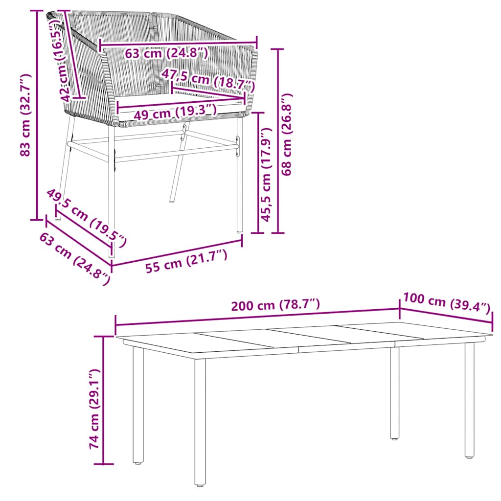vidaXL Σετ Τραπεζαρίας Κήπου 7 τεμ. Γκρι Συνθ.Ρατάν/Γυαλί με Μαξιλάρια