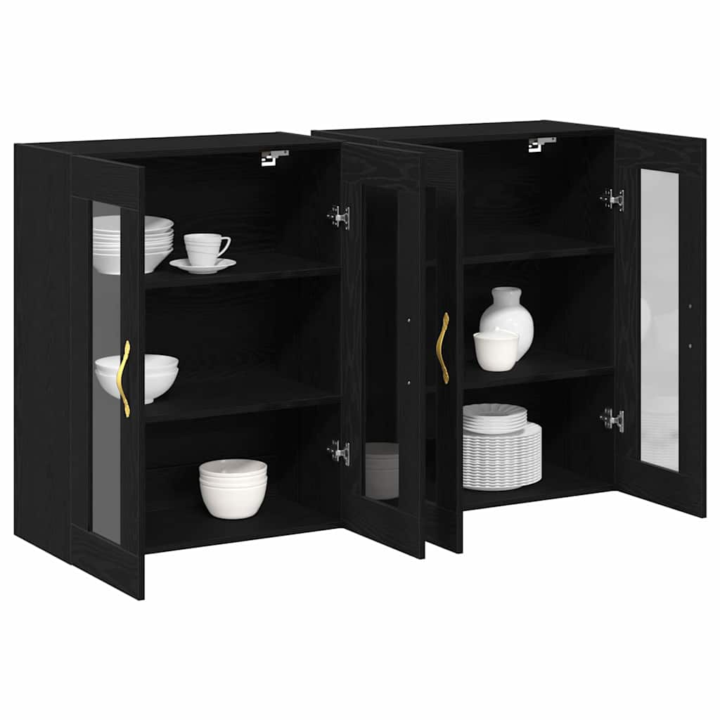 vidaXL Ντουλάπες Τοίχου 2 τμχ Μαύρη Δρυς 69,5 x 34 x 90 εκ. Επηρεασμένο Ξύλο