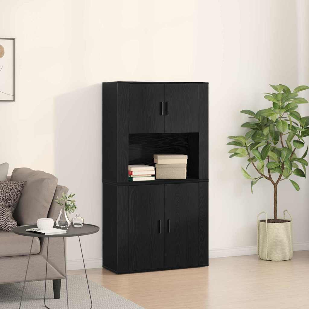 vidaXL Highboard Μαύρη Οξυά 80 x 33 x 150 εκ Επεξεργασμένο ξύλο