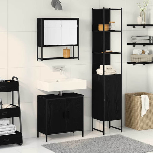 vidaXL Σετ Επίπλων Μπάνιου με ράφι 3 pcs Μαύρο 33 x 33 x 185.5 εκ