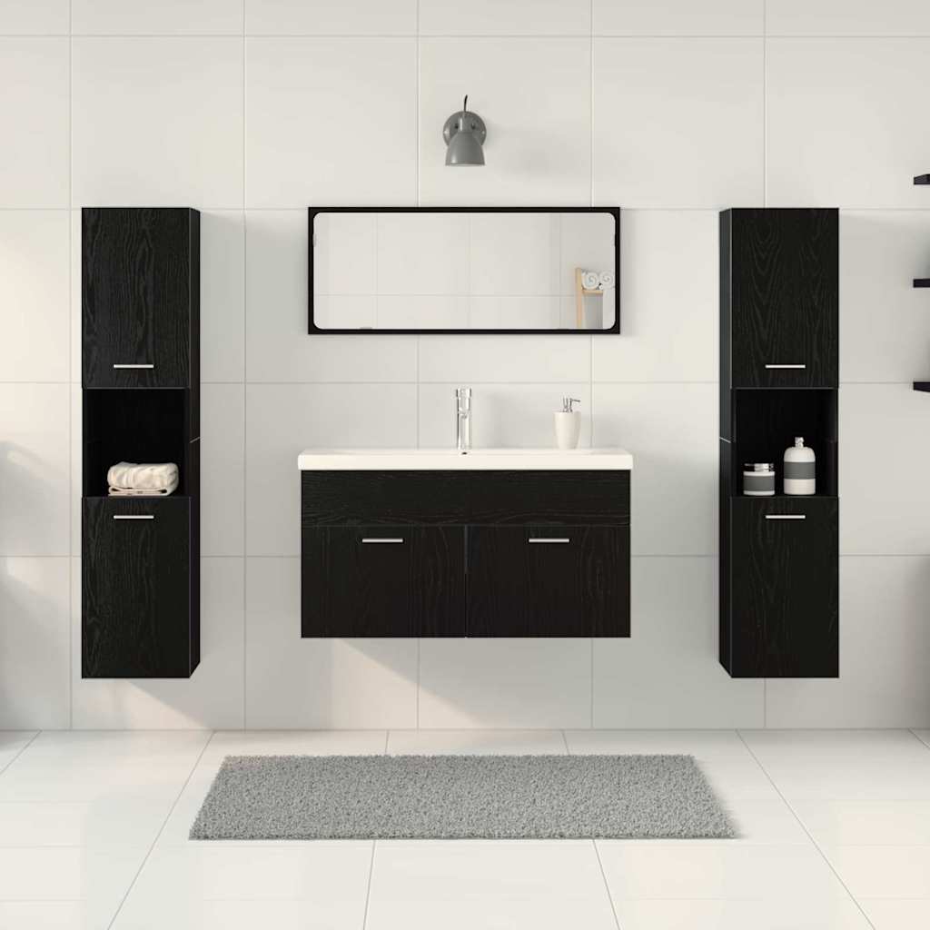 vidaXL Σετ Επιπλών Μπάνιου Επιτοίχιο 5 pcs Μαύρη Οξυά 30 x 30 x 130 εκ