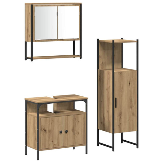 vidaXL Σετ Επίπλων Μπάνιου με πόρτα 3 pcs Καφέ 33 x 33 x 120.5 εκ.