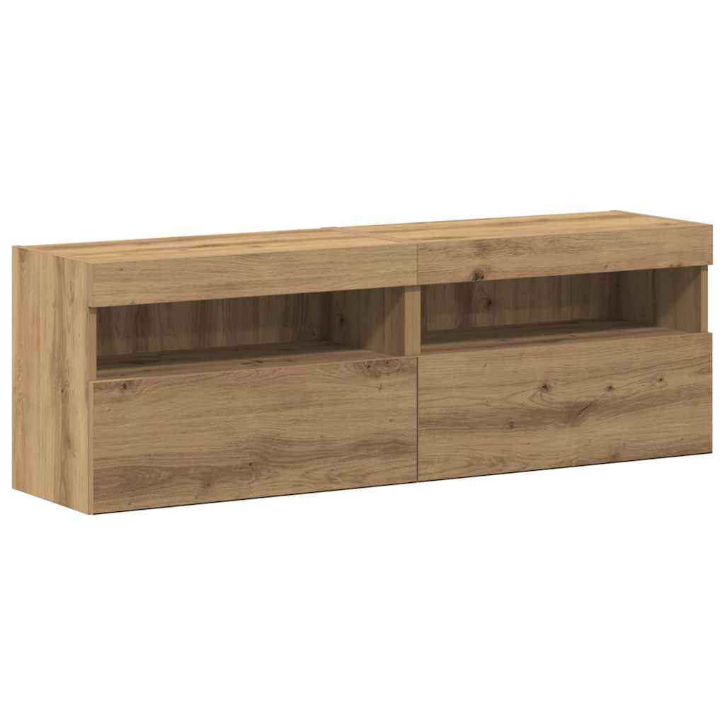 vidaXL Ντουλάπες Τοίχου Τηλεόρασης με LED Φώτα 2 τεμάχια Ξύλο Καλλιτέχνη 80x30x30 εκ