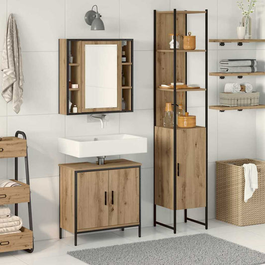 vidaXL Μονάδες Νιπτήρα Μπάνιου με ράφι 3 pcs Καφέ Επεξεργασμένο ξύλο