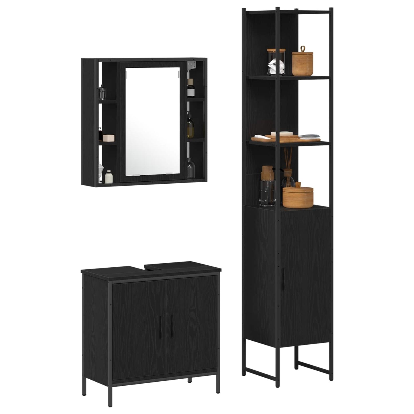 vidaXL Μονάδες Νιπτήρα Μπάνιου 3 τμχ. Μαύρο 33 x 33 x 185,5 εκ