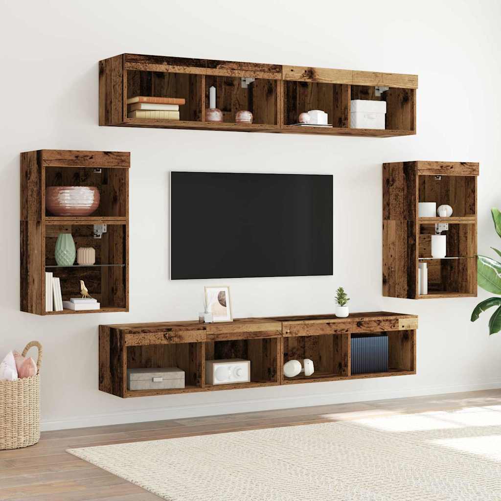 vidaXL Σετ επίπλου τηλεόρασης 8 pcs Παλαιό ξύλο Επεξεργασμένο ξύλο