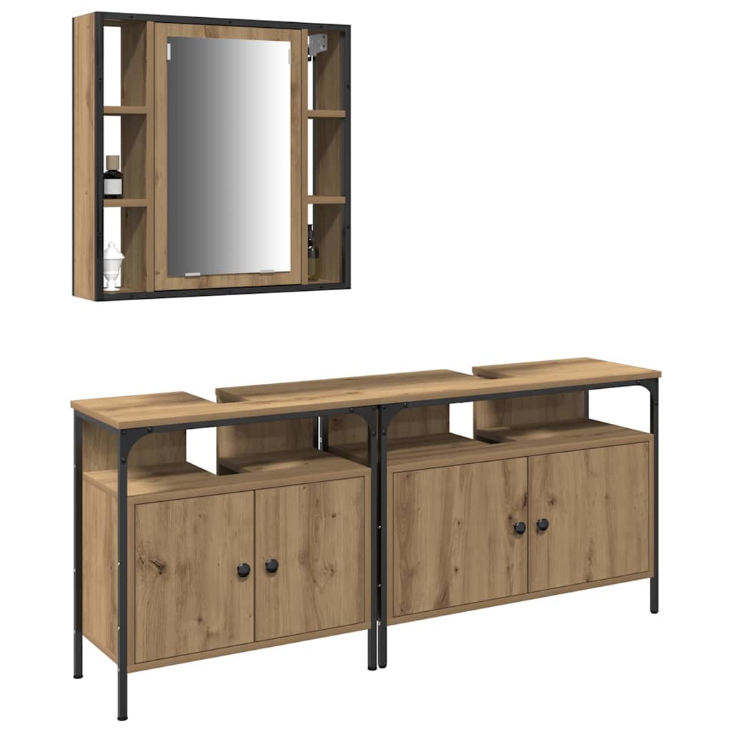 vidaXL Μονάδες Νιπτήρα Μπάνιου με ράφι 3 pcs Καφέ Επεξεργασμένο ξύλο