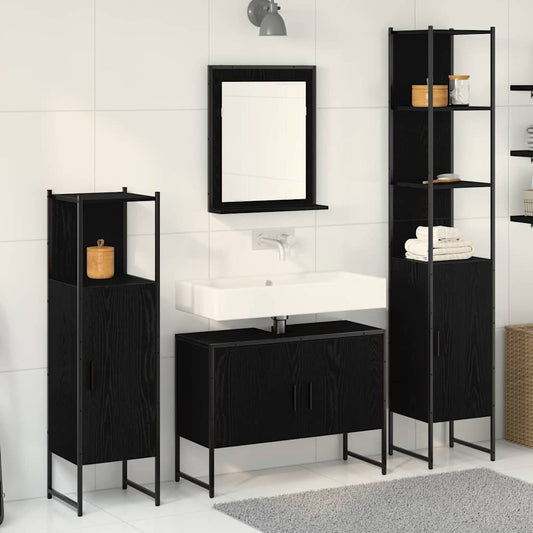 vidaXL Σετ Επίπλων Μπάνιου με πόρτα 4 pcs Μαύρο 33 x 33 x 185.5 εκ