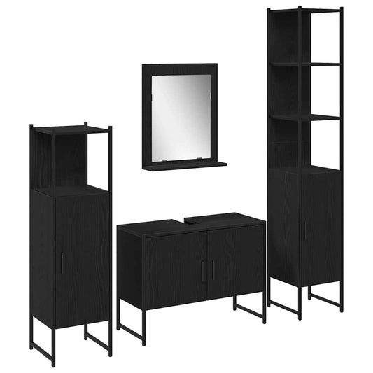 vidaXL Σετ Επίπλων Μπάνιου με πόρτα 4 pcs Μαύρο 33 x 33 x 185.5 εκ