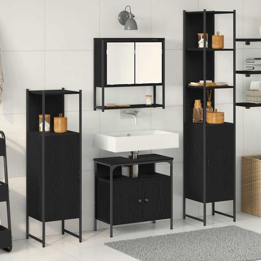 vidaXL Σετ Επίπλων Μπάνιου με ράφι 4 pcs Μαύρη δρυς 33 x 33 x 185.5 εκ
