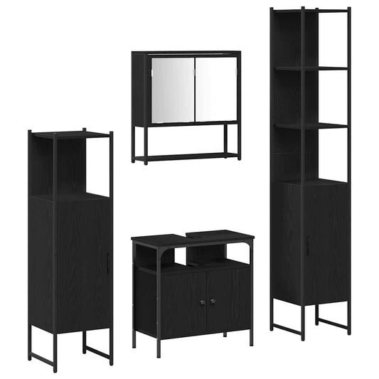 vidaXL Σετ Επίπλων Μπάνιου με ράφι 4 pcs Μαύρη δρυς 33 x 33 x 185.5 εκ