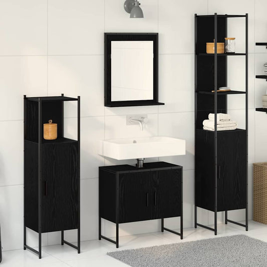 vidaXL Σετ Επίπλων Μπάνιου με πόρτα 4 pcs Μαύρο 33 x 33 x 185.5 εκ