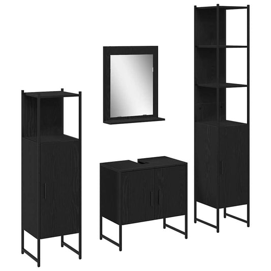 vidaXL Σετ Επίπλων Μπάνιου με πόρτα 4 pcs Μαύρο 33 x 33 x 185.5 εκ