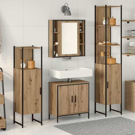vidaXL Σετ Επίπλων Μπάνιου με ράφι 4 pcs Καφέ Επεξεργασμένο ξύλο