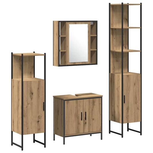 vidaXL Σετ Επίπλων Μπάνιου με ράφι 4 pcs Καφέ Επεξεργασμένο ξύλο