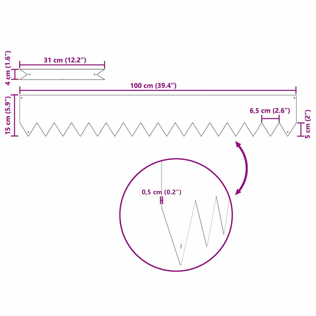 vidaXL Περίγραμμα γκαζόν 20 pcs Ασημί 100 x 0.05 x 20 εκ
