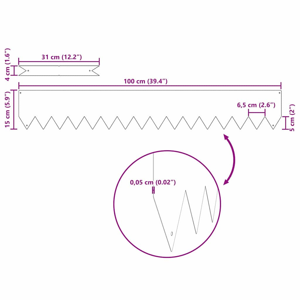 vidaXL Περίγραμμα γκαζόν 20 pcs Καφέ 100 x 0.05 x 20 εκ