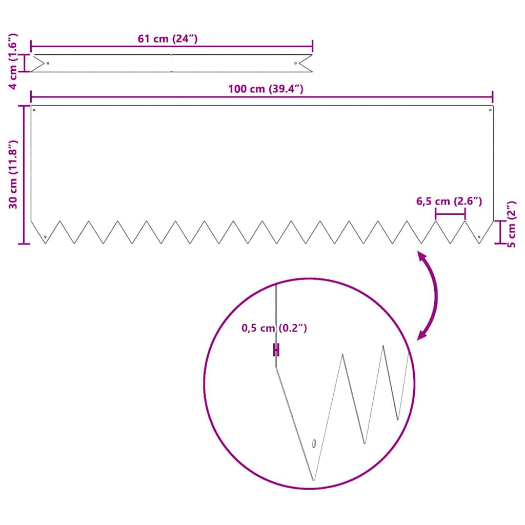 vidaXL Περίγραμμα γκαζόν 20 pcs Μαύρο 100 x 0.05 x 20 εκ