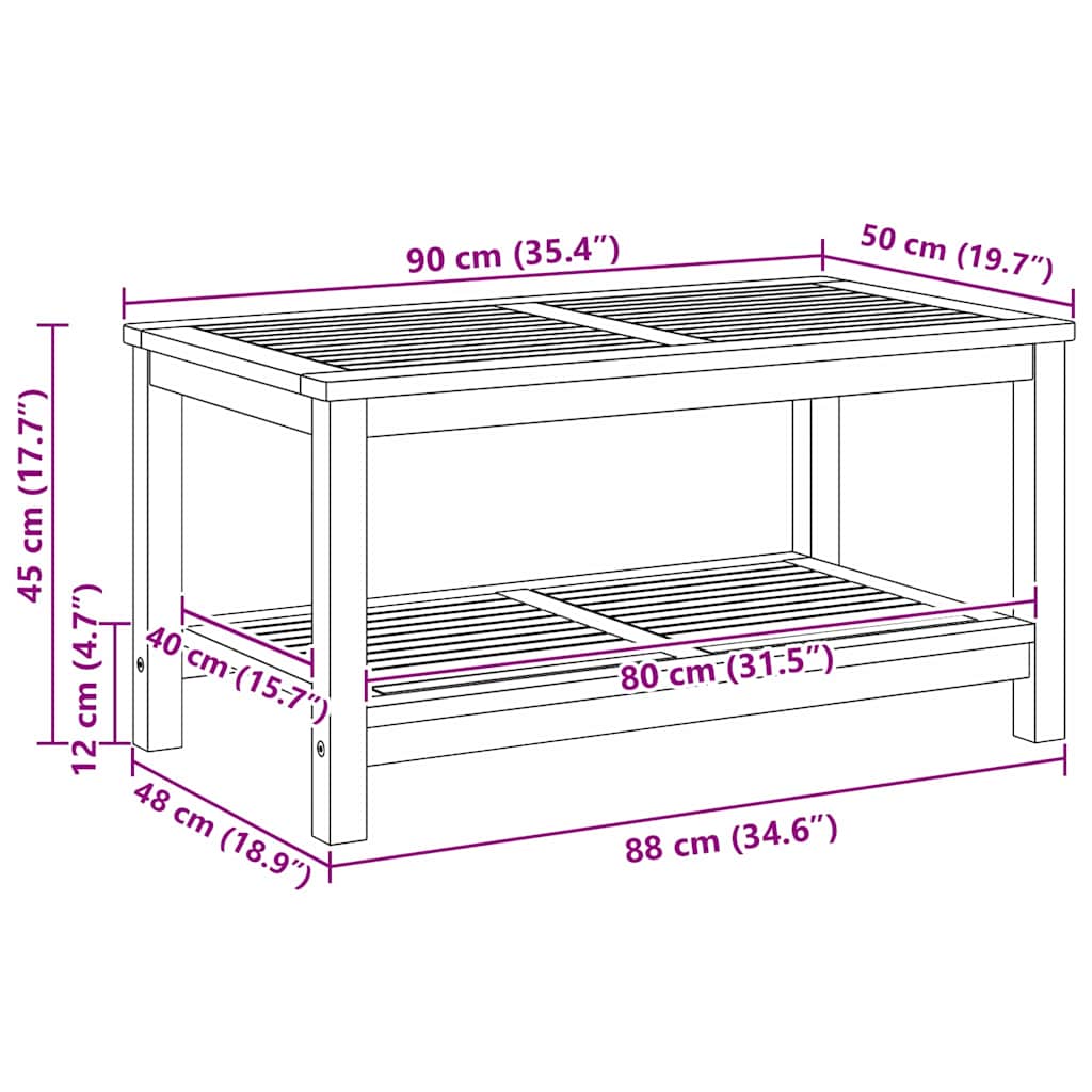 vidaXL Τραπέζι καφέ 90x50x45 εκ Μασίφ ξύλο ακακίας