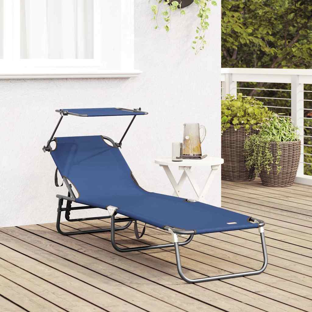 vidaXL Πτυσσόμενη ξαπλώστρα με μαξιλάρι Μπλε 56 x 190 x 81εκ ύφασμα