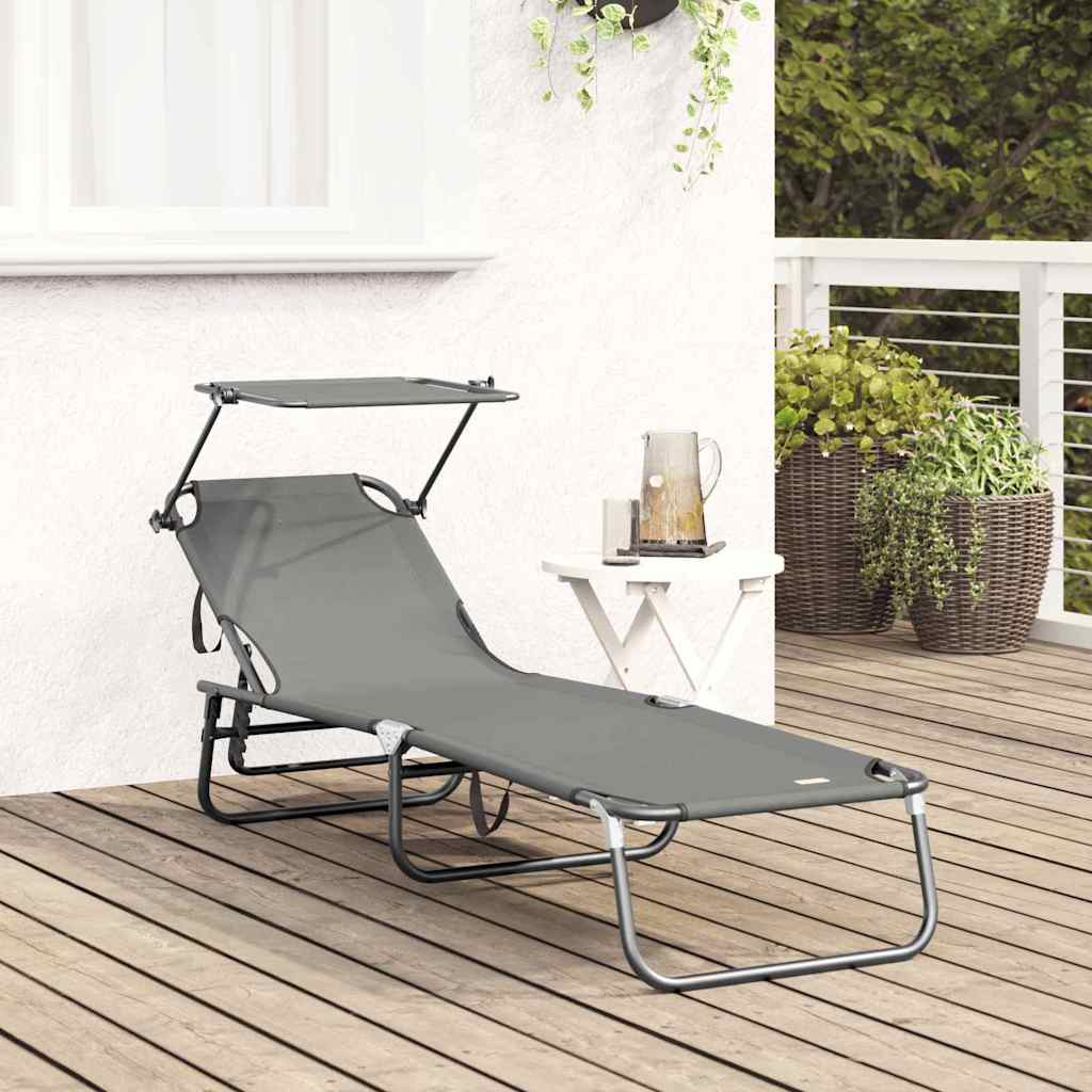 vidaXL Πτυσσόμενη ξαπλώστρα με μαξιλάρι Γκρι 56 x 190 x 81εκ ύφασμα