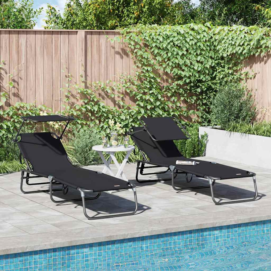 vidaXL Πτυσσόμενη ξαπλώστρα 2 pcs Μαύρο 56 x 190 x 81εκ ύφασμα