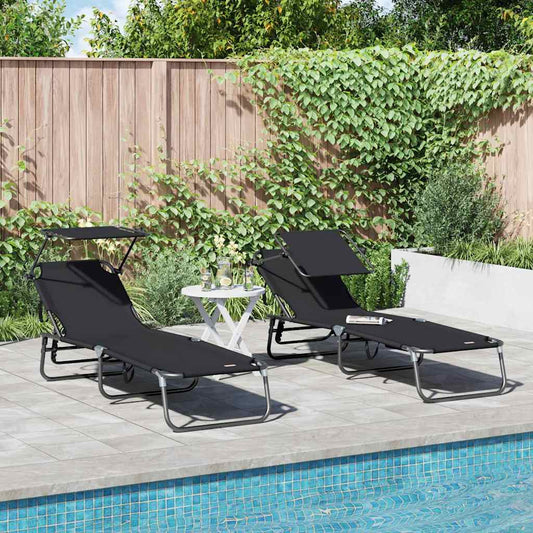 vidaXL Πτυσσόμενη ξαπλώστρα 2 pcs Μαύρο 56 x 190 x 81εκ ύφασμα