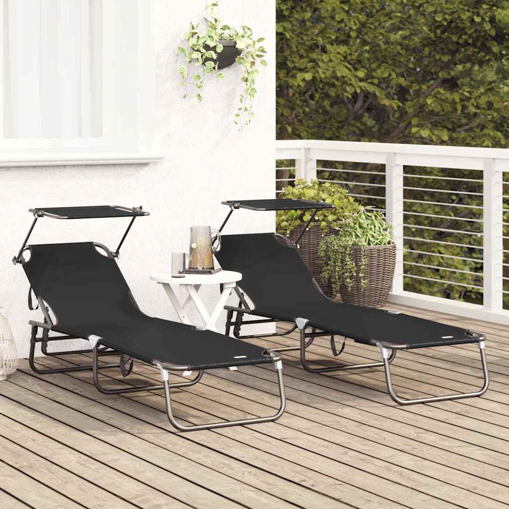 vidaXL Πτυσσόμενη ξαπλώστρα 2 pcs Μαύρο 56 x 190 x 81εκ ύφασμα