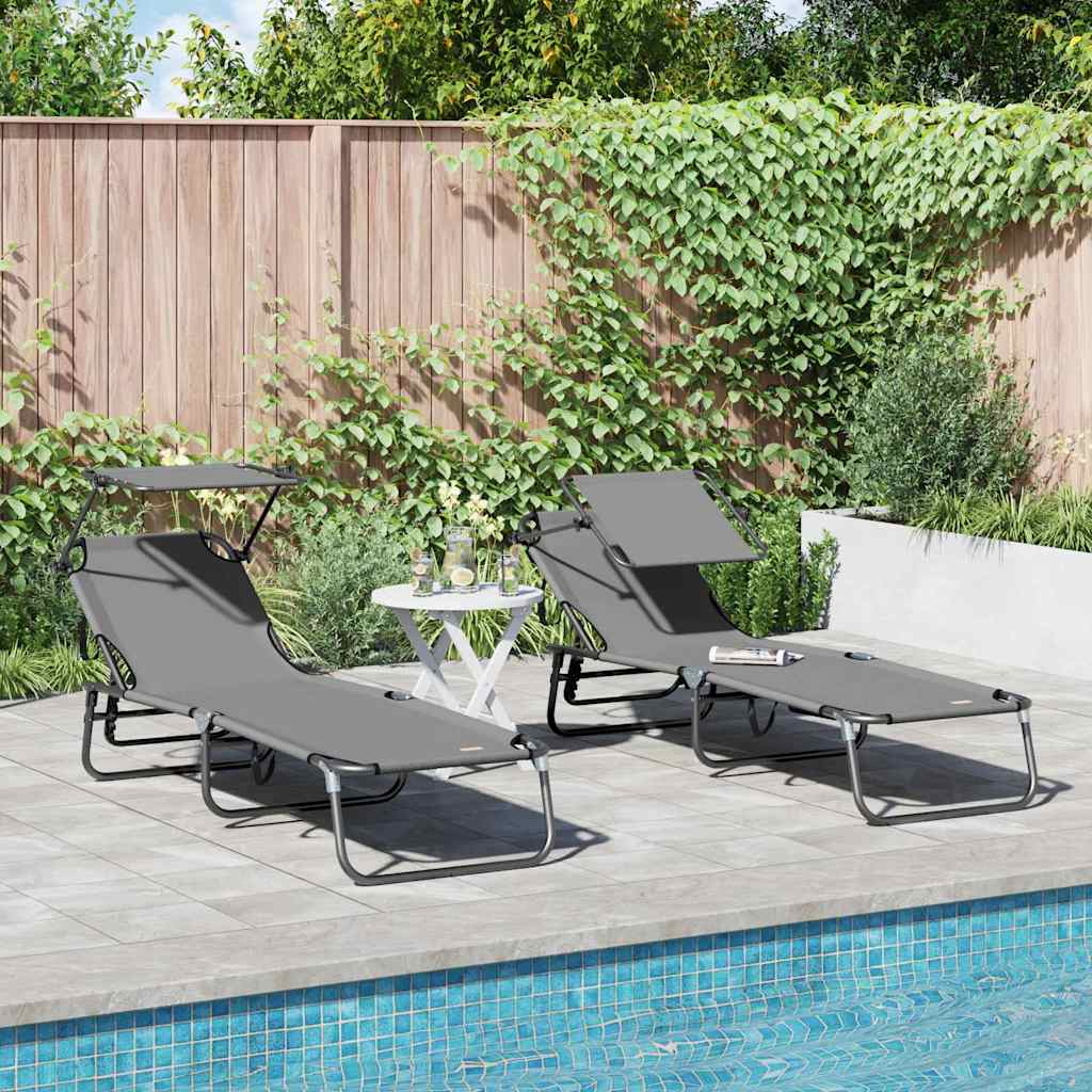 vidaXL Πτυσσόμενη ξαπλώστρα 2 pcs Γκρι 56 x 190 x 81εκ ύφασμα