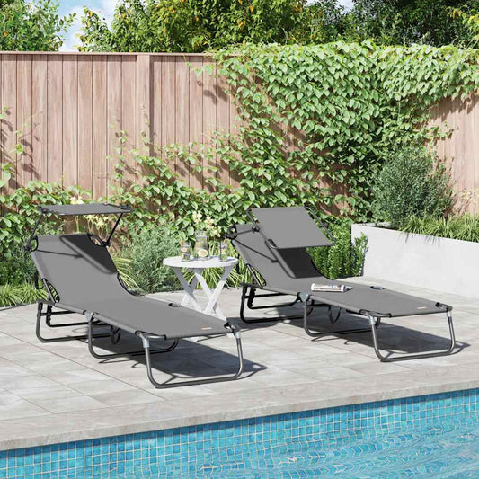 vidaXL Πτυσσόμενη ξαπλώστρα 2 pcs Γκρι 56 x 190 x 81εκ ύφασμα