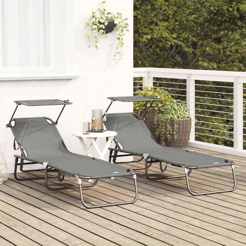vidaXL Πτυσσόμενη ξαπλώστρα 2 pcs Γκρι 56 x 190 x 81εκ ύφασμα