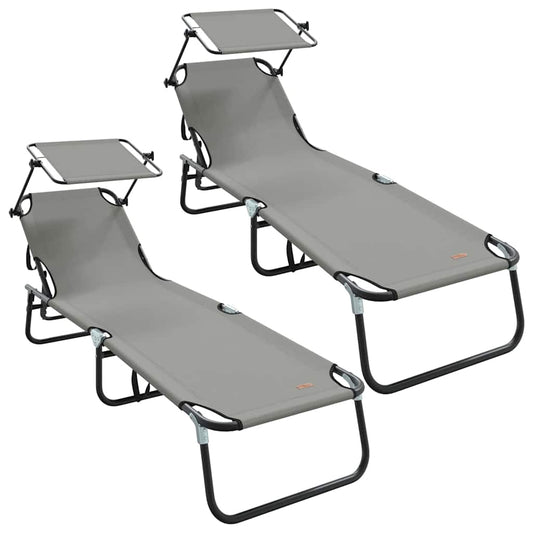 vidaXL Πτυσσόμενη ξαπλώστρα 2 pcs Γκρι 56 x 190 x 81εκ ύφασμα